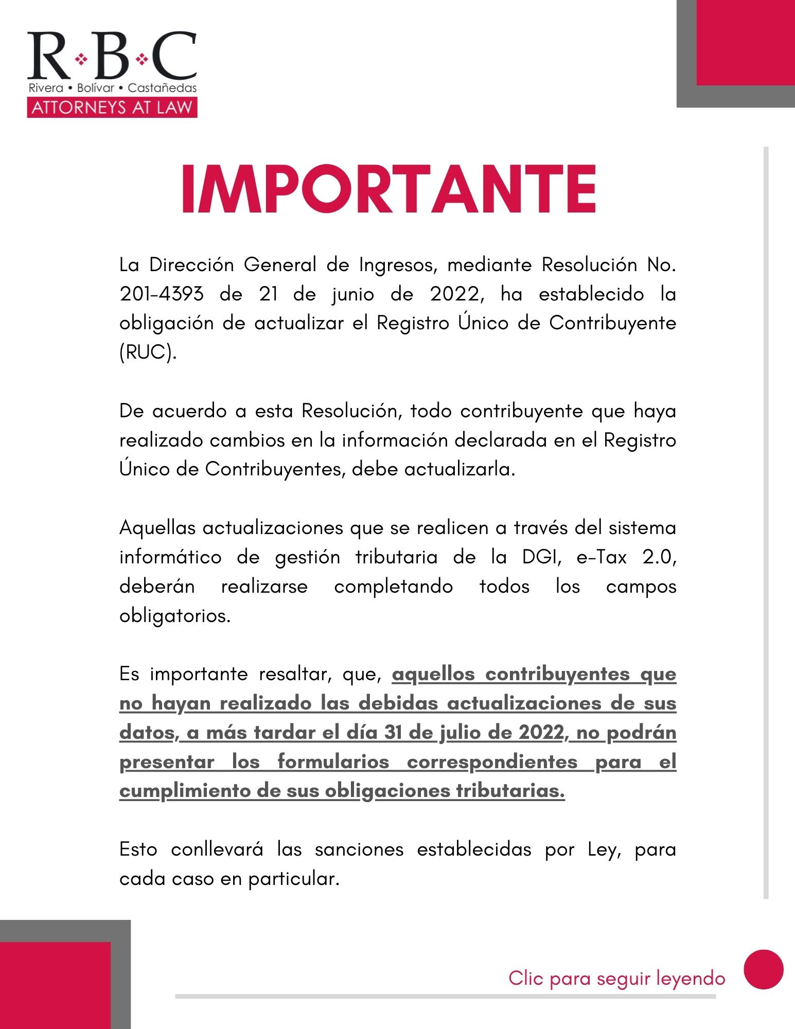 Aviso Importante: Actualización de Registro Único de Contribuyente (RUC)